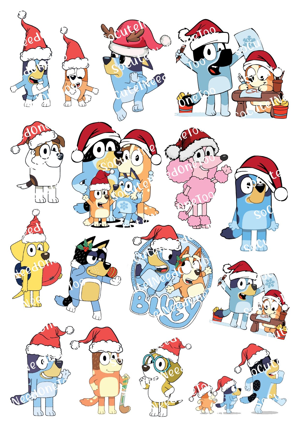 Bluey Christmas Waterslide Decals SoCuteINeedOneToo