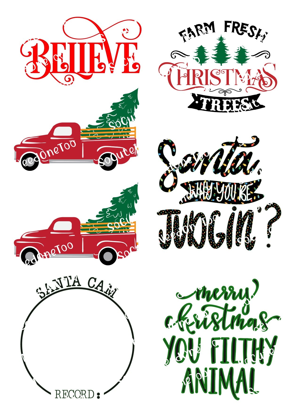 Christmas Truck Waterslide Decals