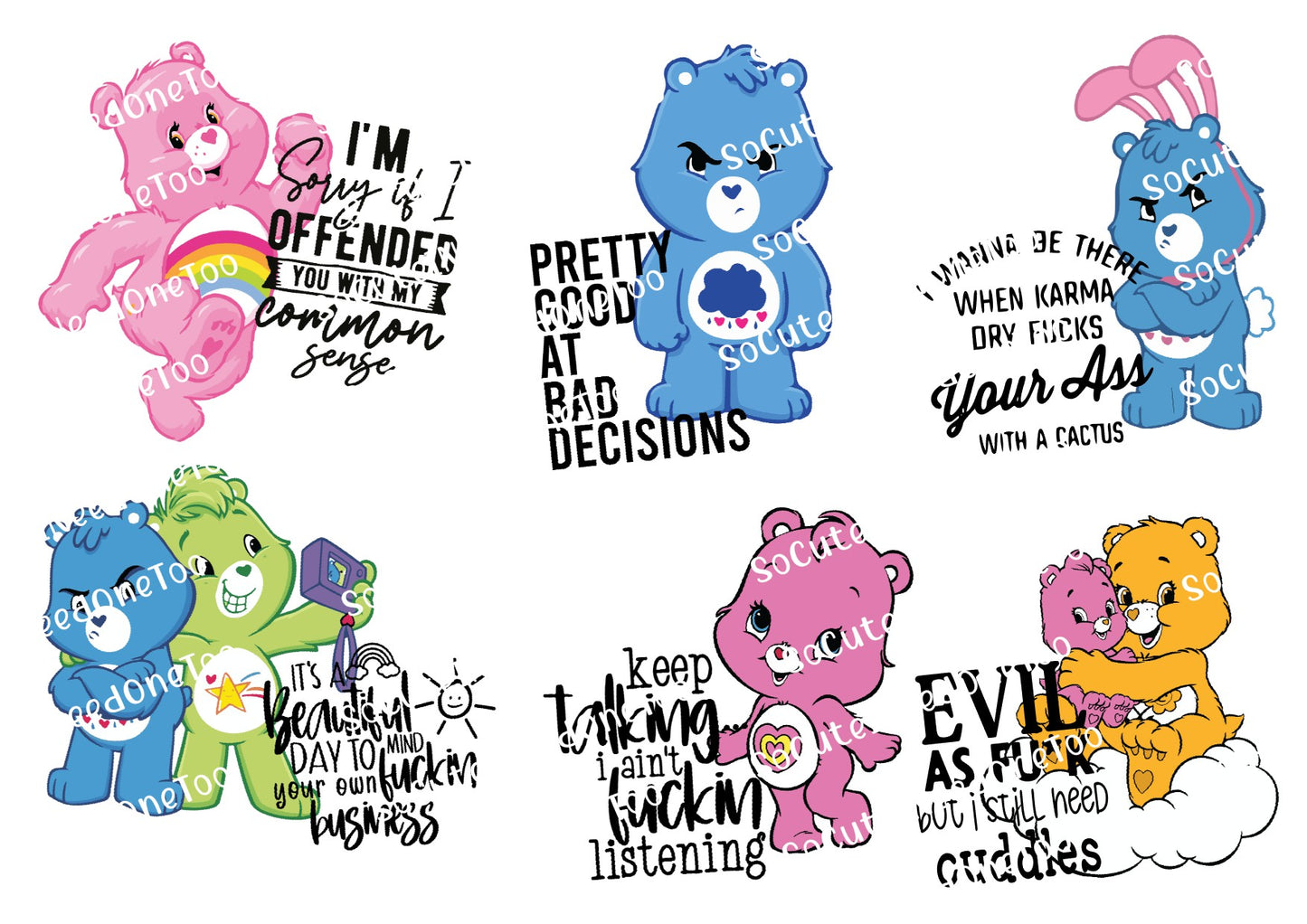 Care Bears - RUDE #2 Waterslide Decals - SoCuteINeedOneToo
