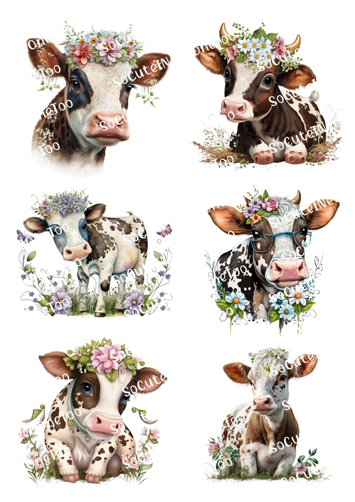 Cow Family On Clear/White Waterslide Paper Ready To Use - SoCuteINeedOneToo