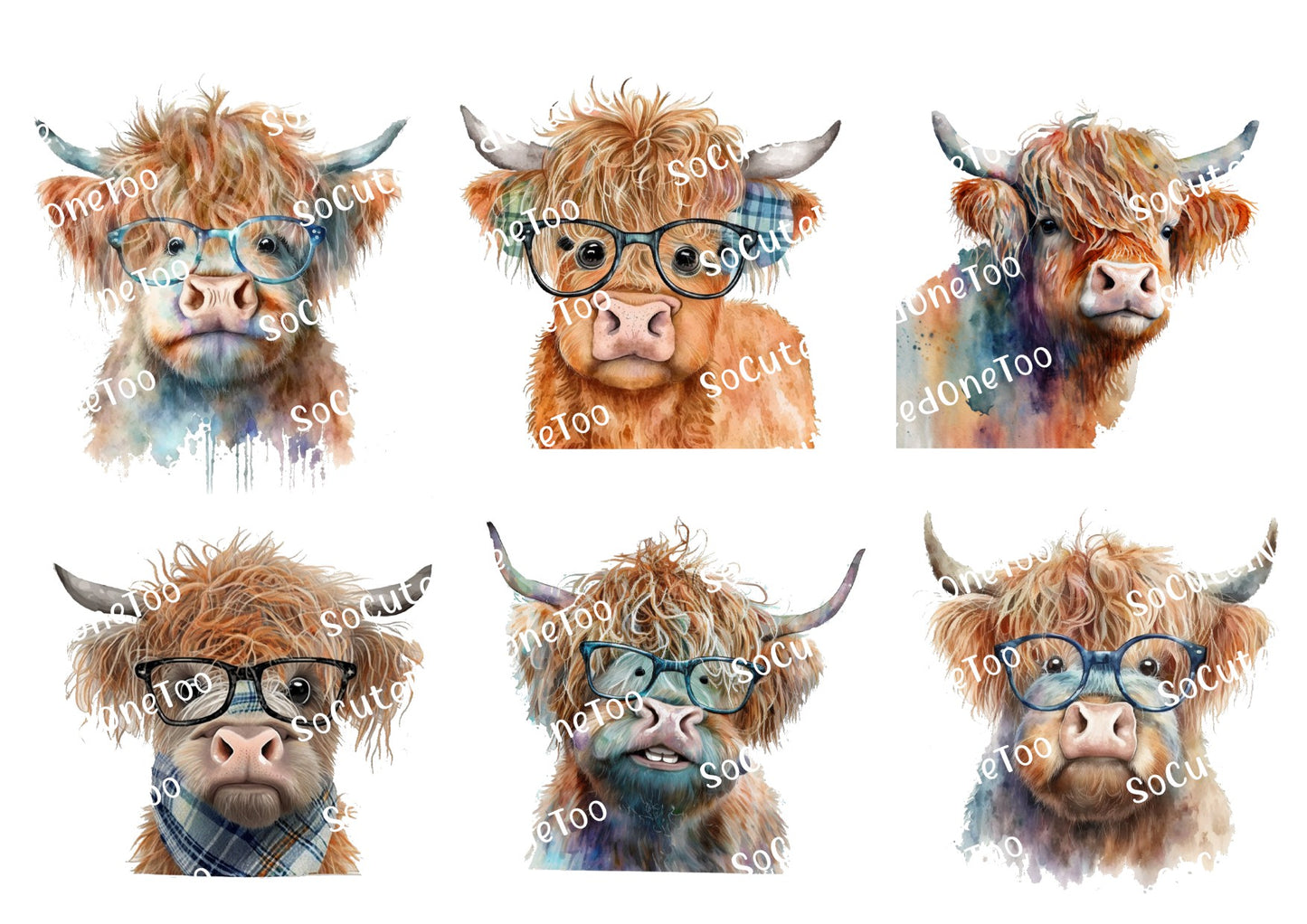 Cows with Glasses on Clear/White Waterslide Paper Ready To Use - SoCuteINeedOneToo