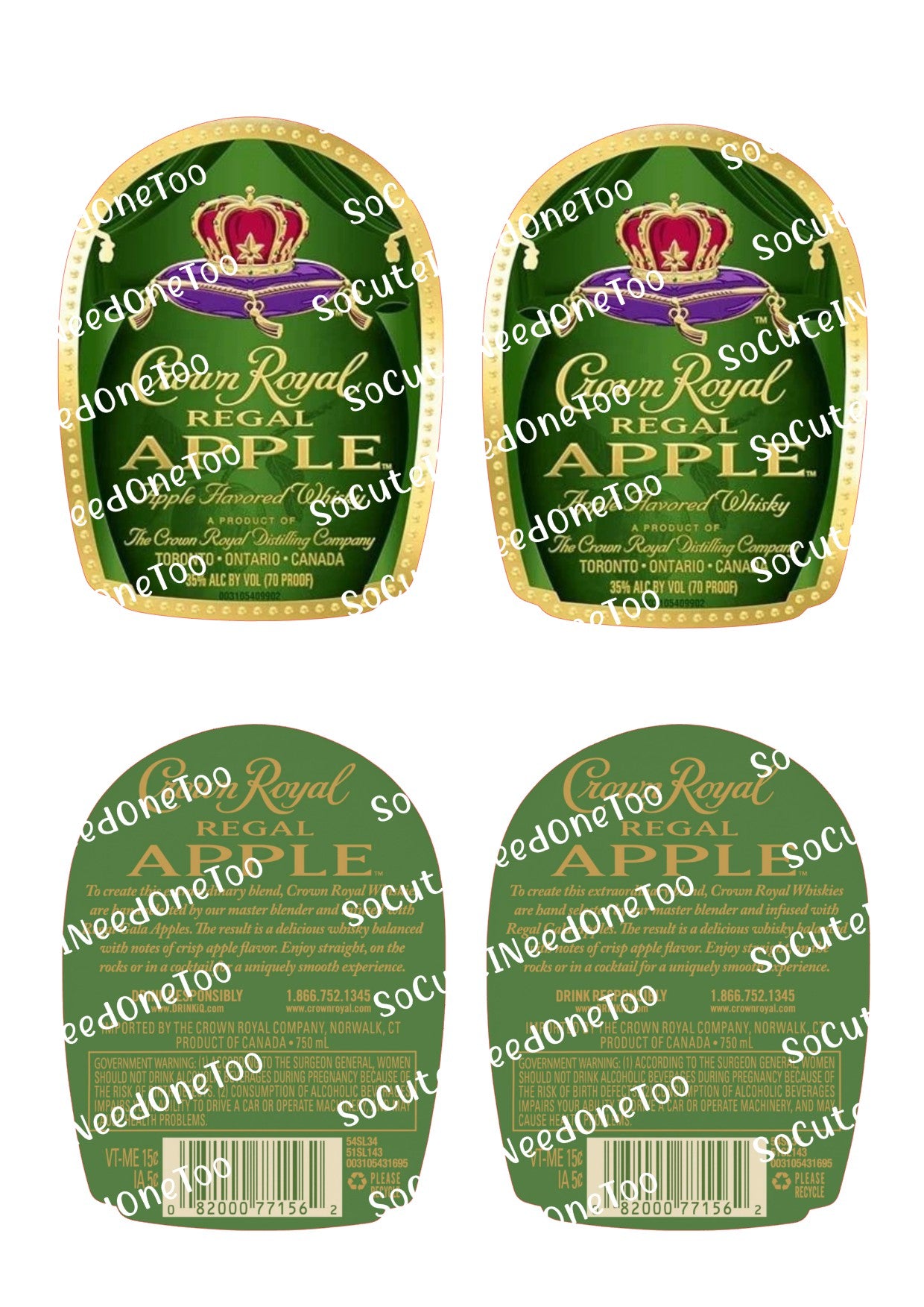 Crown Royal - Apple - Front & Back on Clear/White Waterslide Paper Ready To Use - SoCuteINeedOneToo