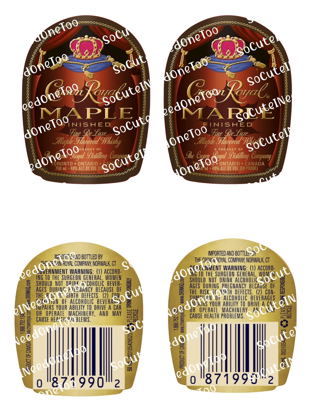 Crown Royal - Maple - Front & Back on Clear/White Waterslide Paper Ready To Use - SoCuteINeedOneToo