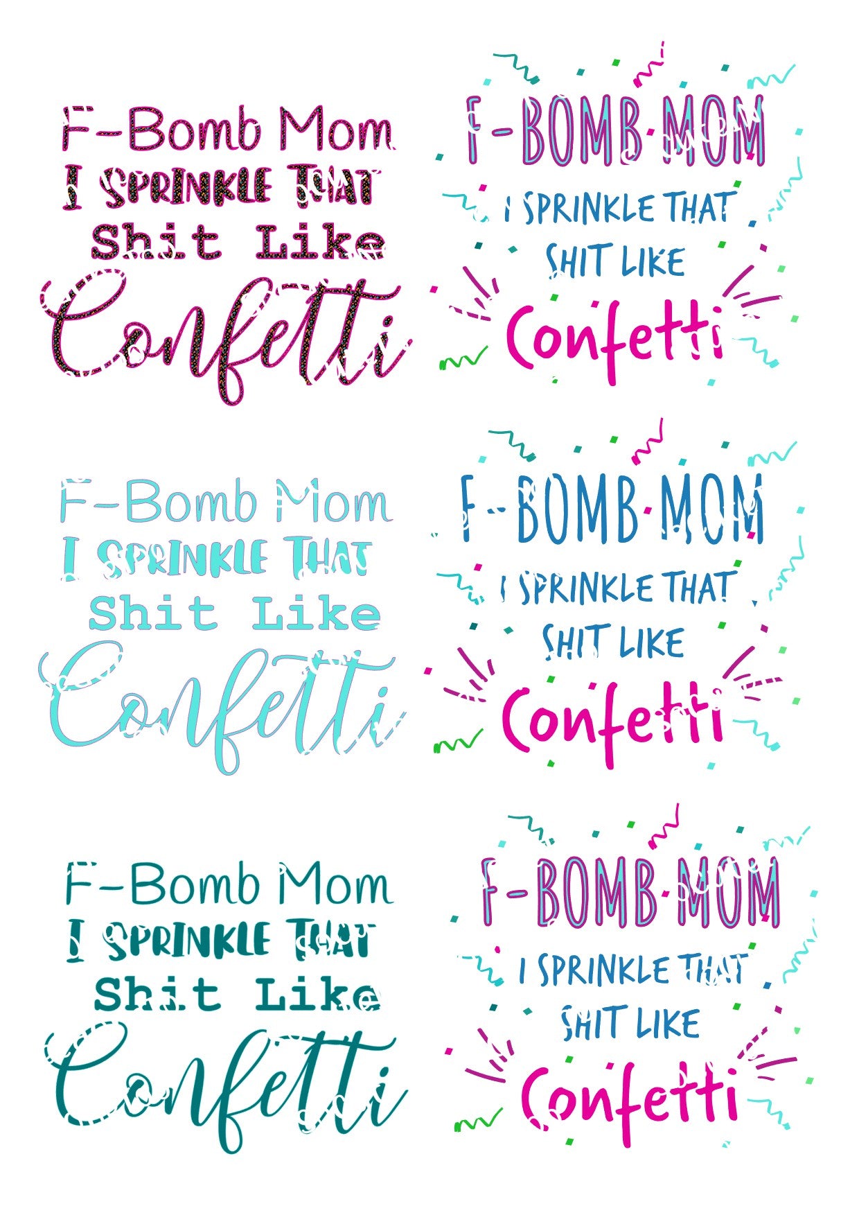 F - BOMB MOM on Clear/White Waterslide Paper Ready To Use - SoCuteINeedOneToo