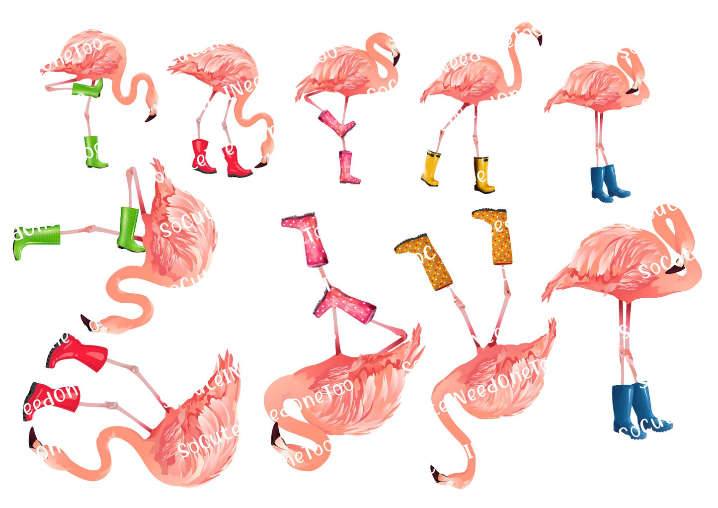 Flamingo in Boots On Clear/White Waterslide Paper - Ready To Use - SoCuteINeedOneToo