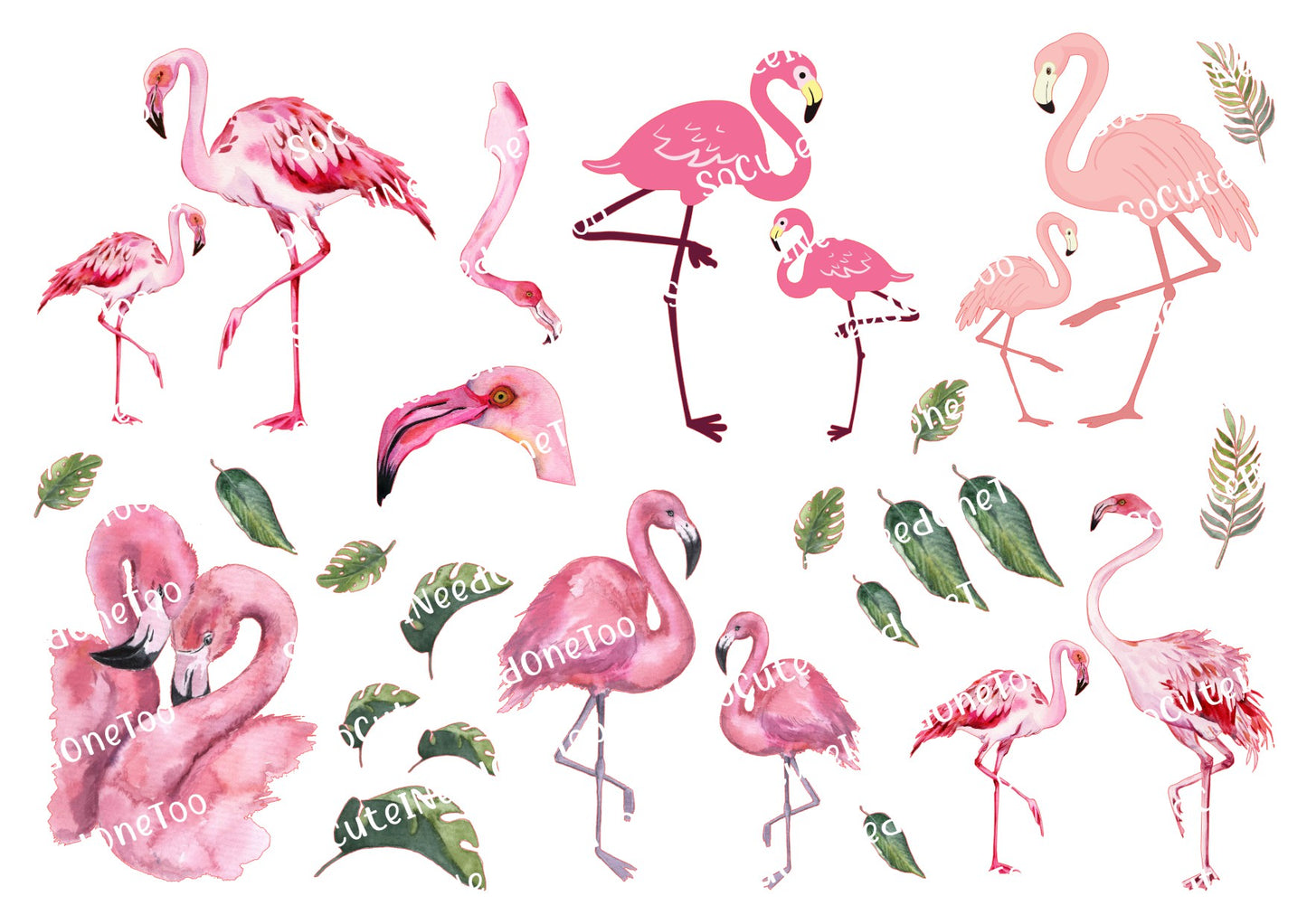 Flamingo Options on Clear/White Waterslide Paper Ready To Use - SoCuteINeedOneToo