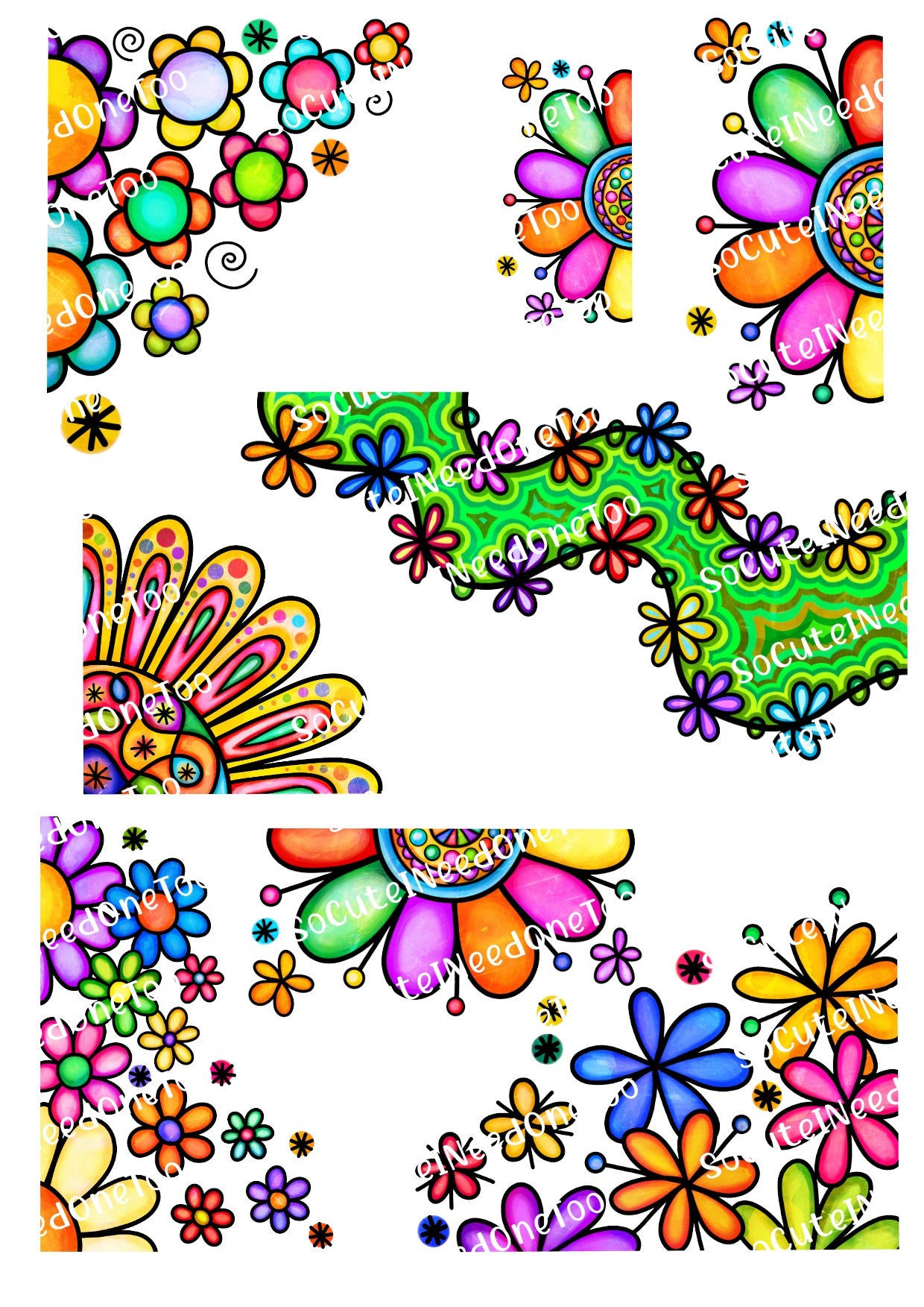 Floral Bundle On Clear/White Waterslide Paper Ready To Use - SoCuteINeedOneToo
