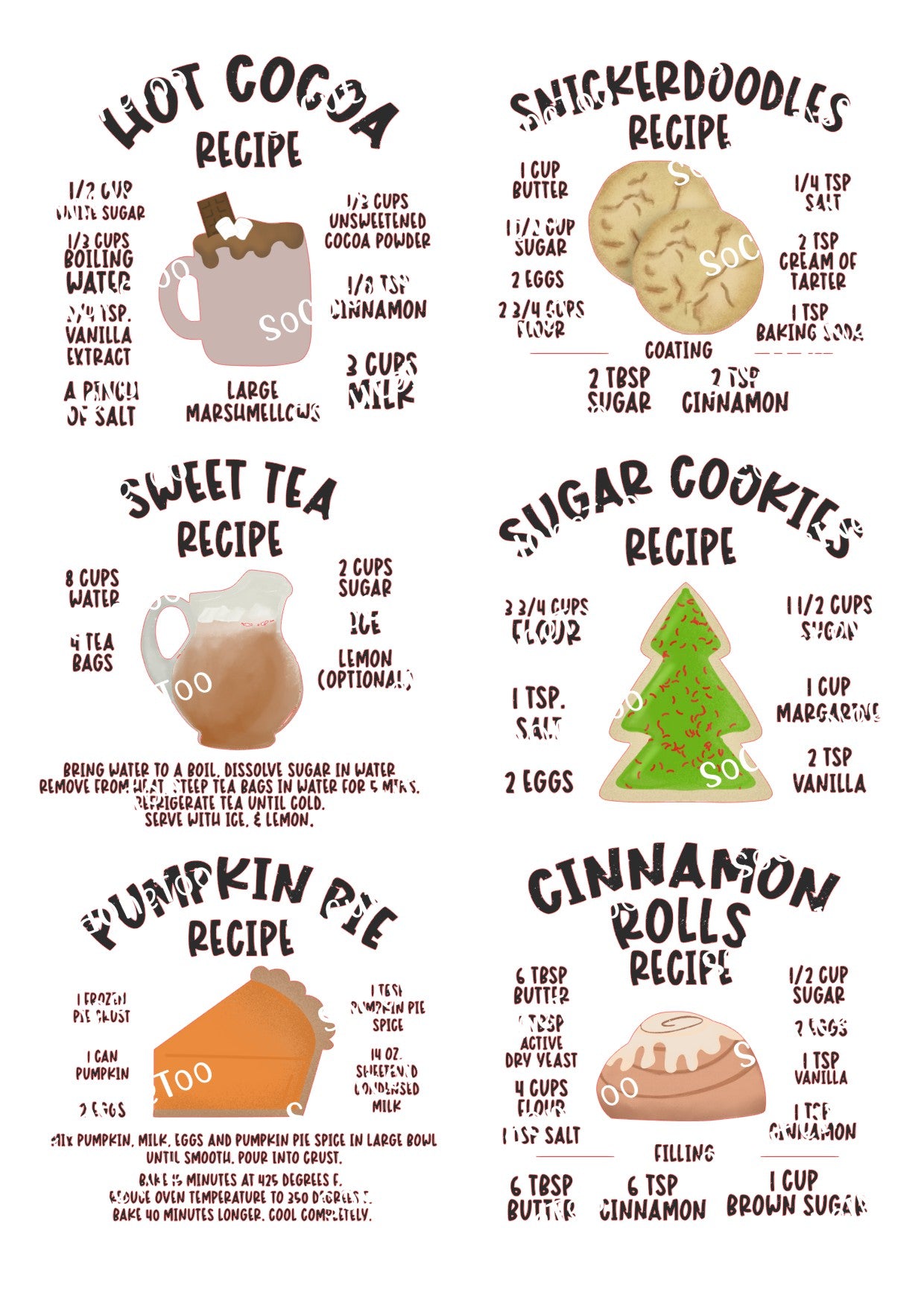Food Recipies on Clear/White Waterslide Paper Ready To Use - SoCuteINeedOneToo