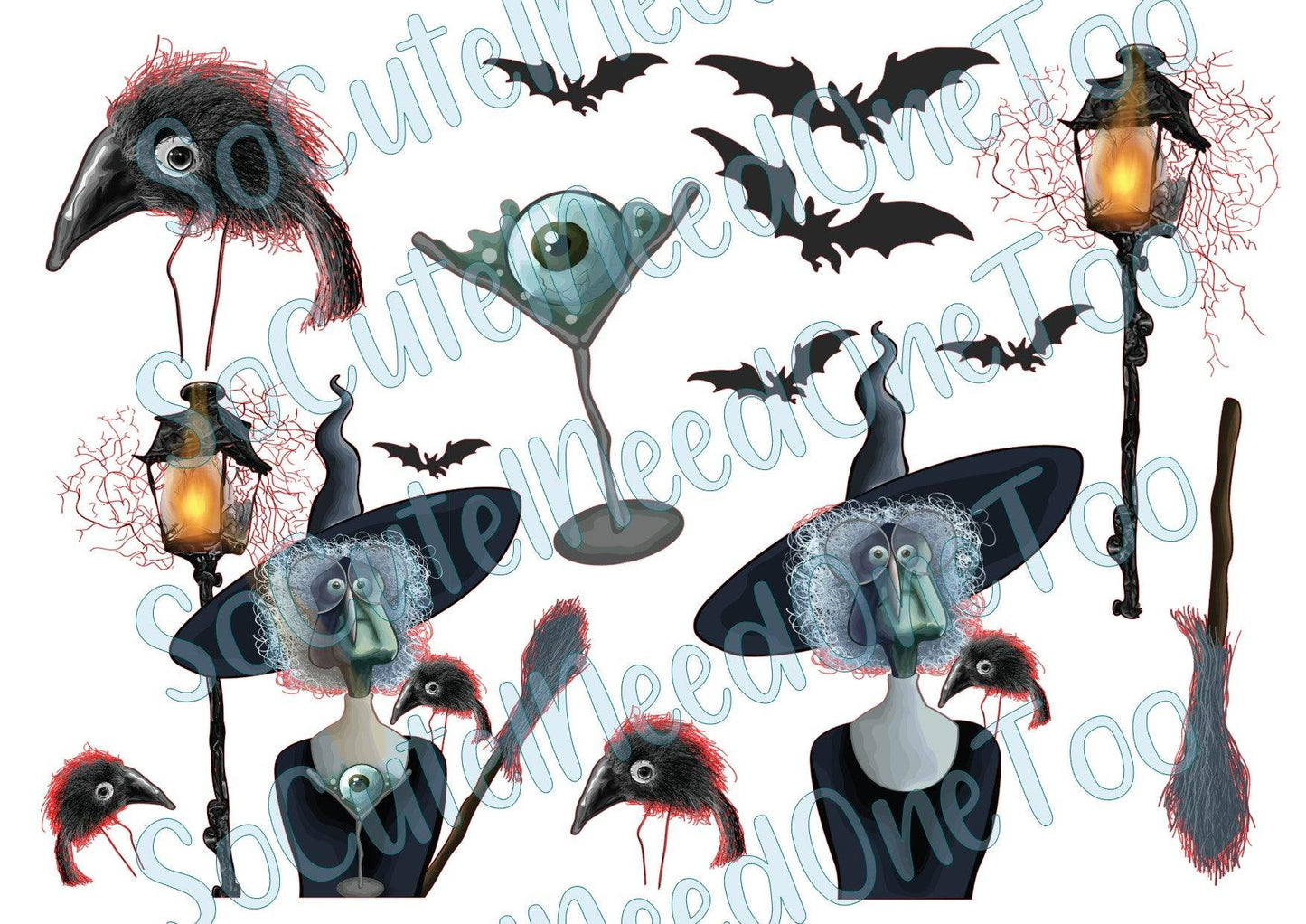 Halloween - Witch & Her Bird On Clear/White Waterslide Paper - SoCuteINeedOneToo