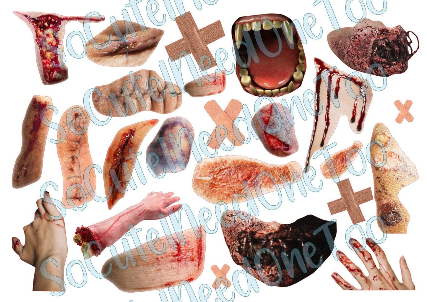 Horror Blood & Scars On Clear/White Waterslide Paper Ready To Use - SoCuteINeedOneToo