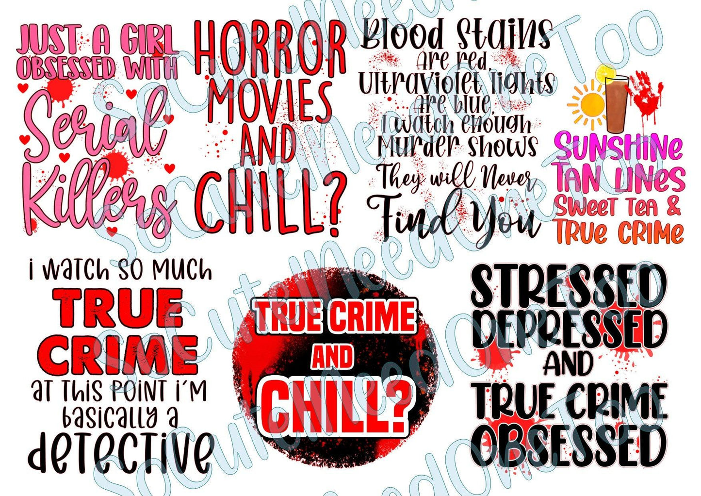 Horror Sayings On Clear/White Waterslide Paper Ready To Use - SoCuteINeedOneToo