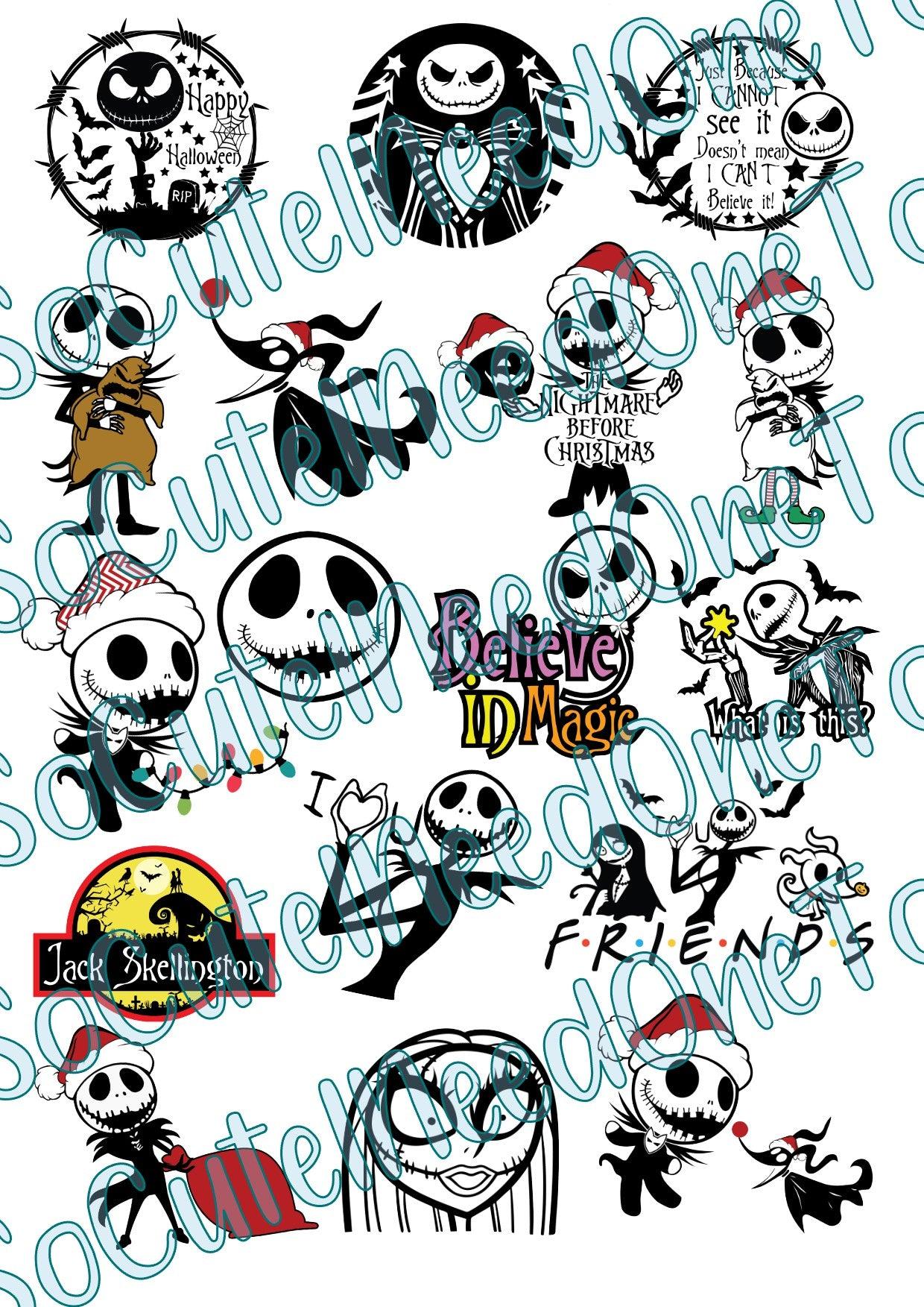 Jack and Sally - Black & Red on Clear/White Waterslide Paper Ready To Use - SoCuteINeedOneToo