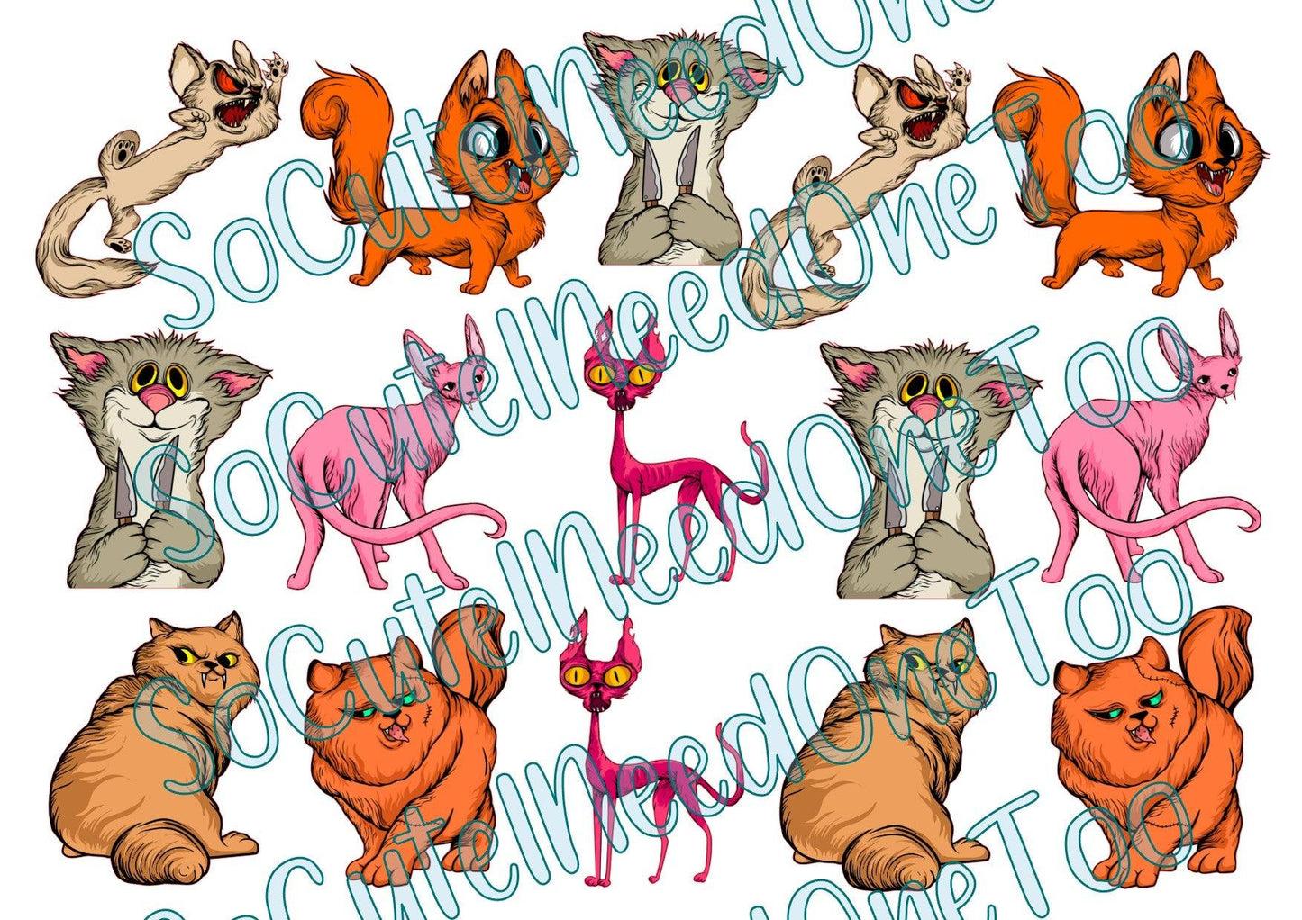 Killer Halloween Cats on Clear/White Waterslide Paper Ready To Use - SoCuteINeedOneToo