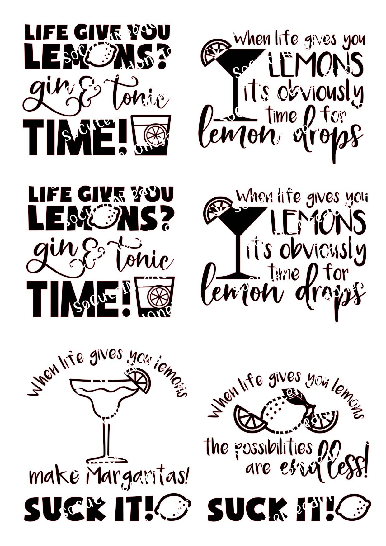 Lemon Cute Sayings on Clear/White Laser Printed Waterslide Paper Ready To Use - SoCuteINeedOneToo