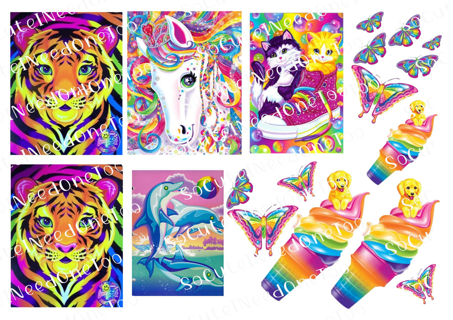 Lisa Frank Animals on Clear/White Waterslide Paper Ready To Use - SoCuteINeedOneToo