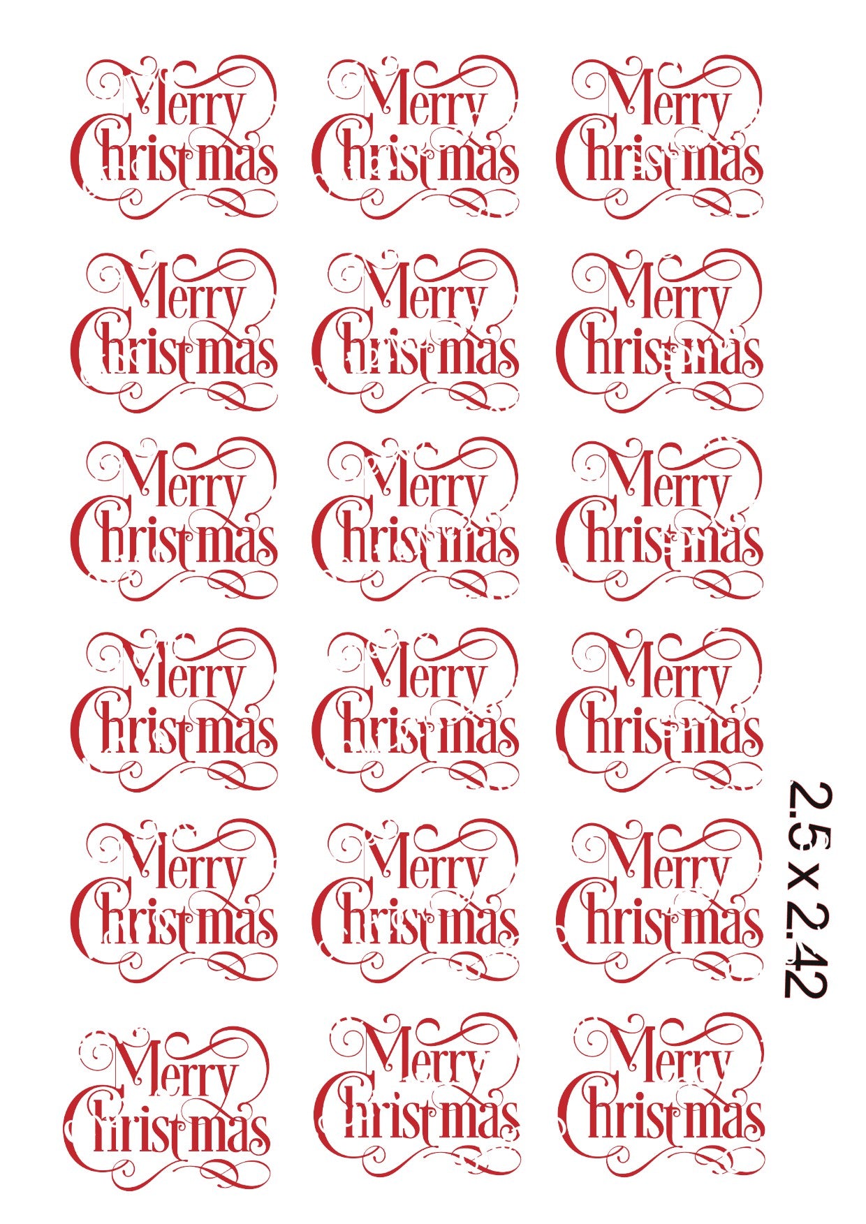 Merry Christmas 2.5 x 2.42 on Clear/White Waterslide Paper - Ready To Use - SoCuteINeedOneToo