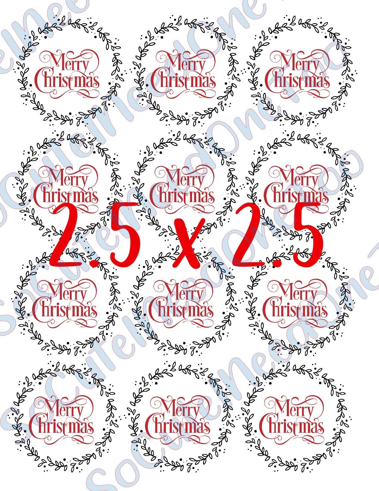 Merry Christmas Wreath 2.5 x 2.5 on Clear Water Slide Paper Sealed & Ready To Use - SoCuteINeedOneToo