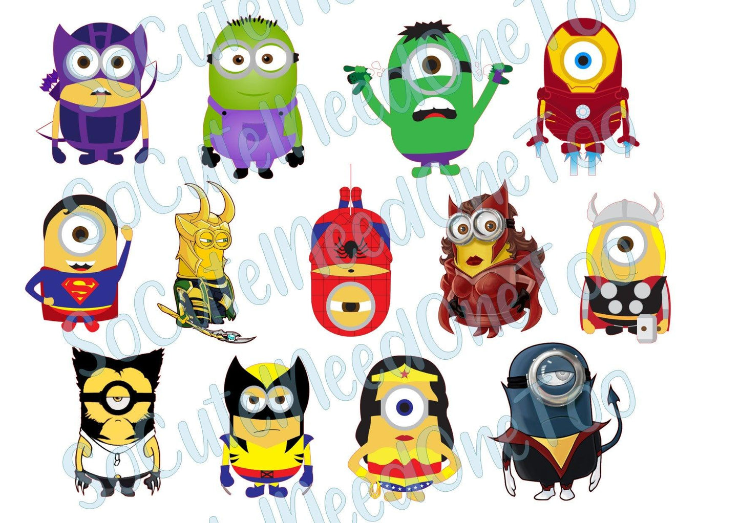 Minions - Superhero's #2 On Clear/White Waterslide Paper Ready To Use - SoCuteINeedOneToo