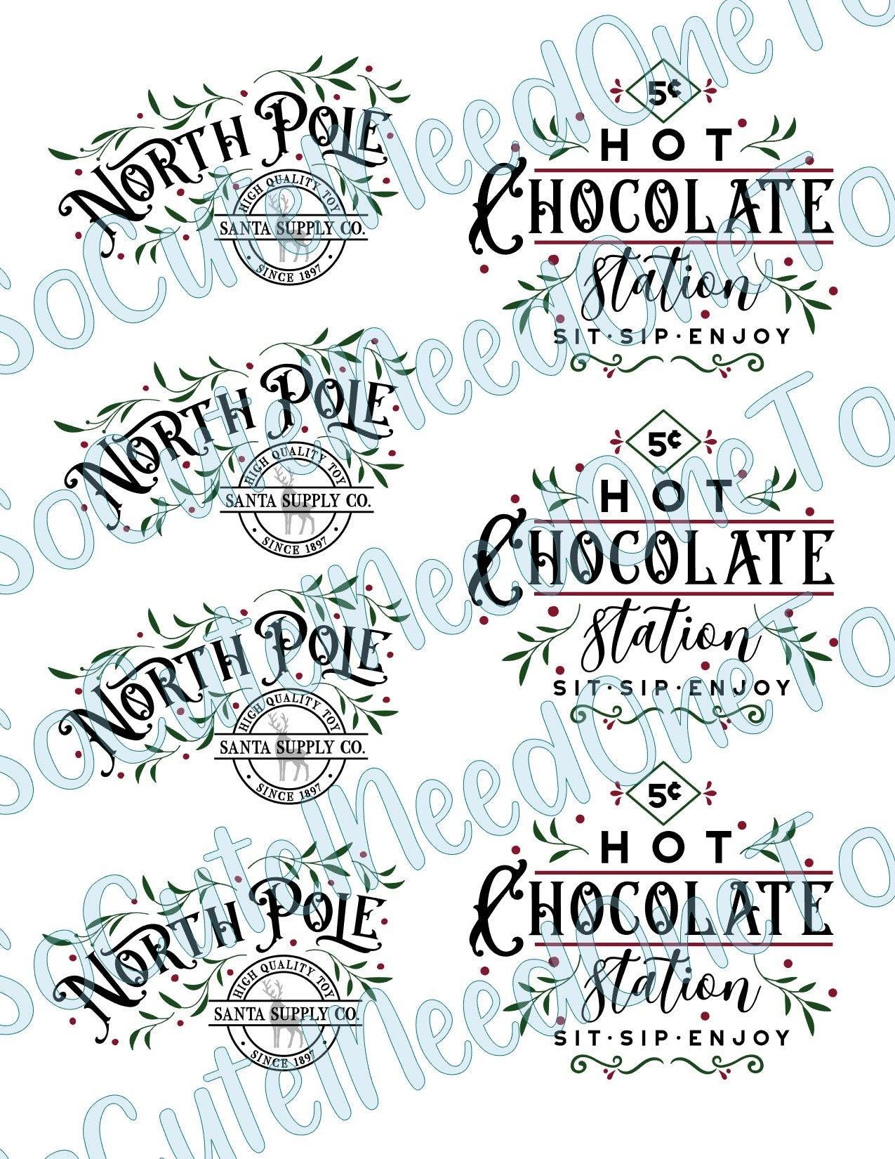 North Pole & Hot Chocolate #2- On Clear/White Waterslide Paper Ready To Use - SoCuteINeedOneToo
