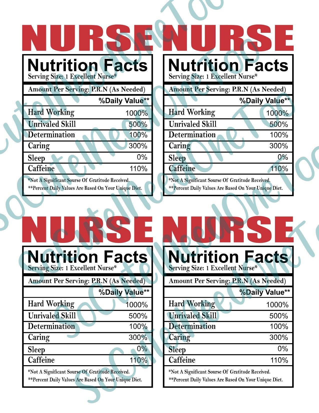Nurse Nutrition on Clear/White Waterslide Paper Sealed and Ready To Use - SoCuteINeedOneToo