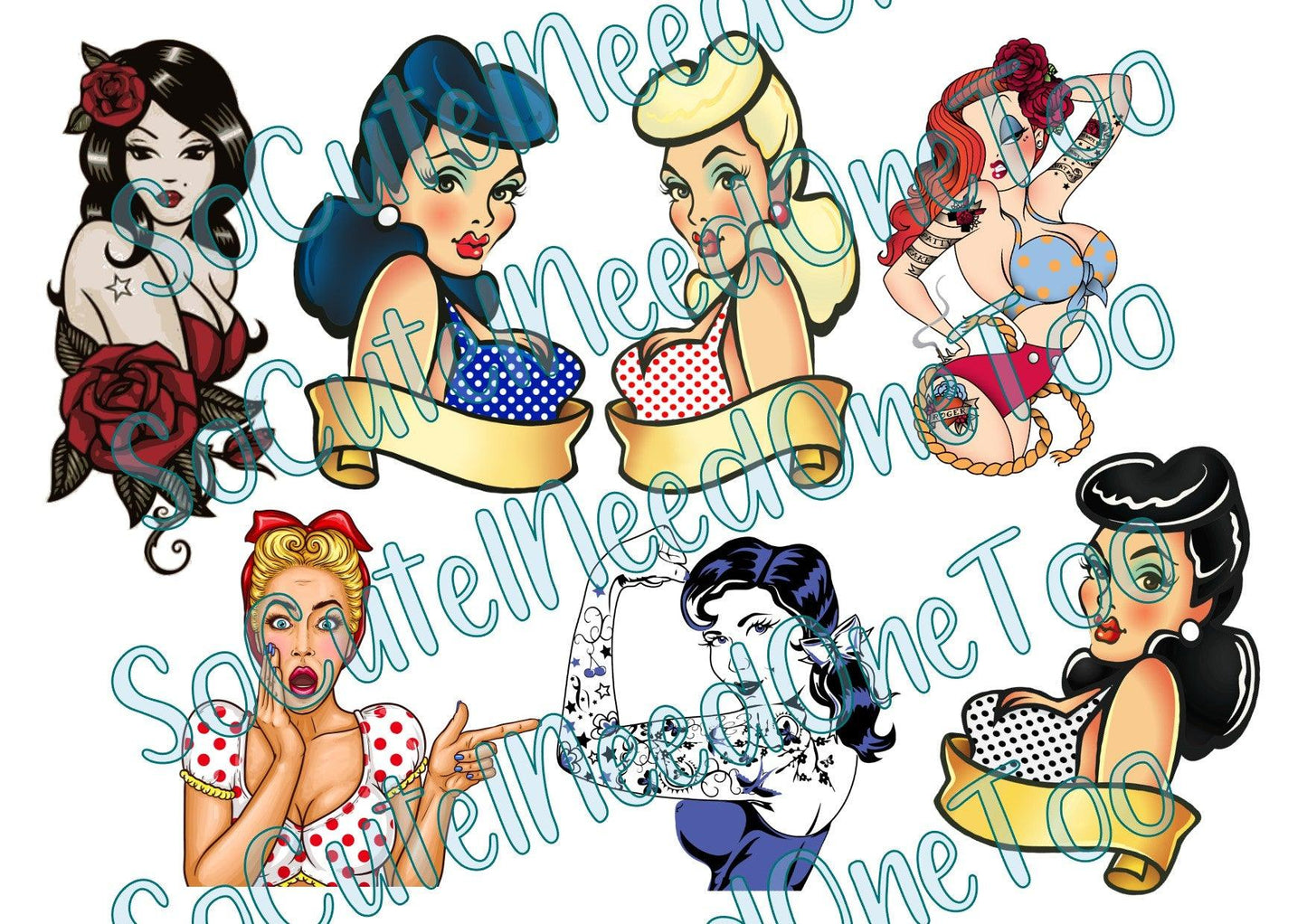PIN UP GIRLS Decals On Clear/White Waterslide Paper - Ready To Use - SoCuteINeedOneToo