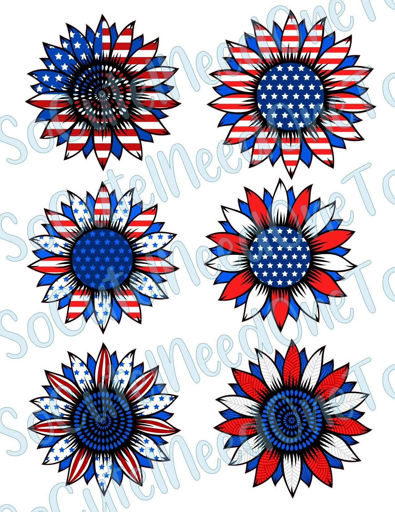 Sunflower - 4th of July on Clear/White Waterslide Paper Ready To Use - SoCuteINeedOneToo