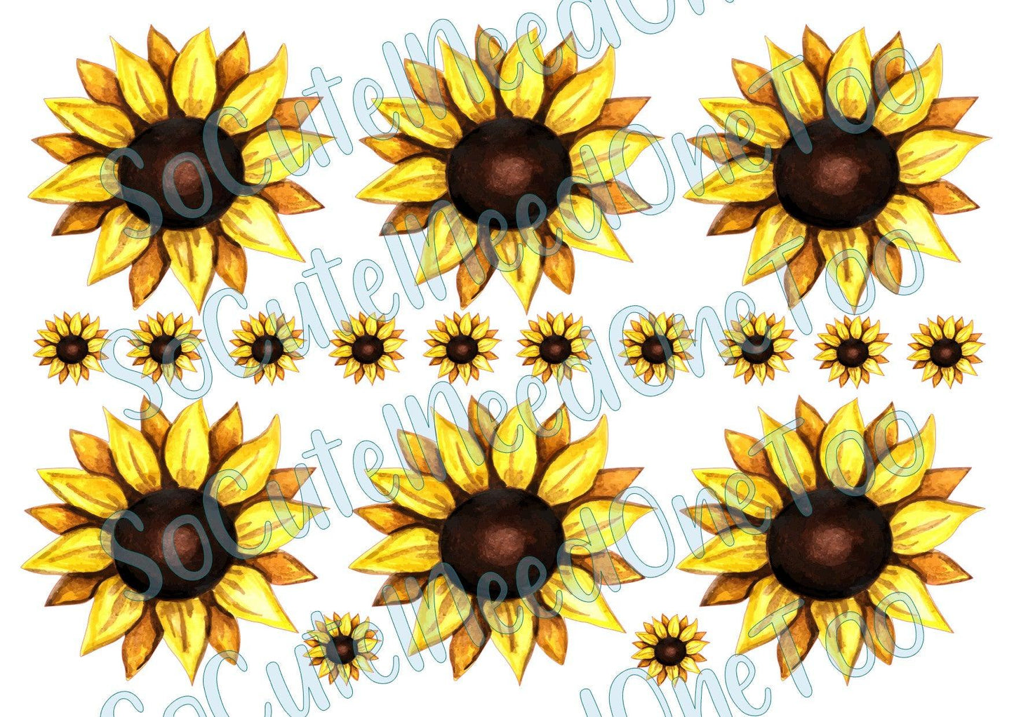 Sunflowers 3.5 inches & 2 inches FULL SHEETS on Clear/White Waterslide Paper Ready To Use - SoCuteINeedOneToo