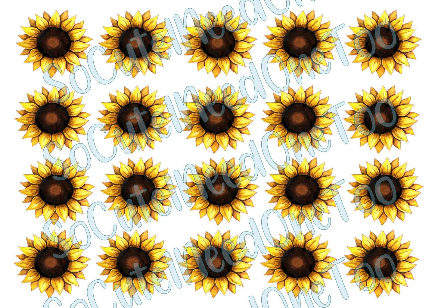 Sunflowers 3.5 inches & 2 inches FULL SHEETS on Clear/White Waterslide Paper Ready To Use - SoCuteINeedOneToo