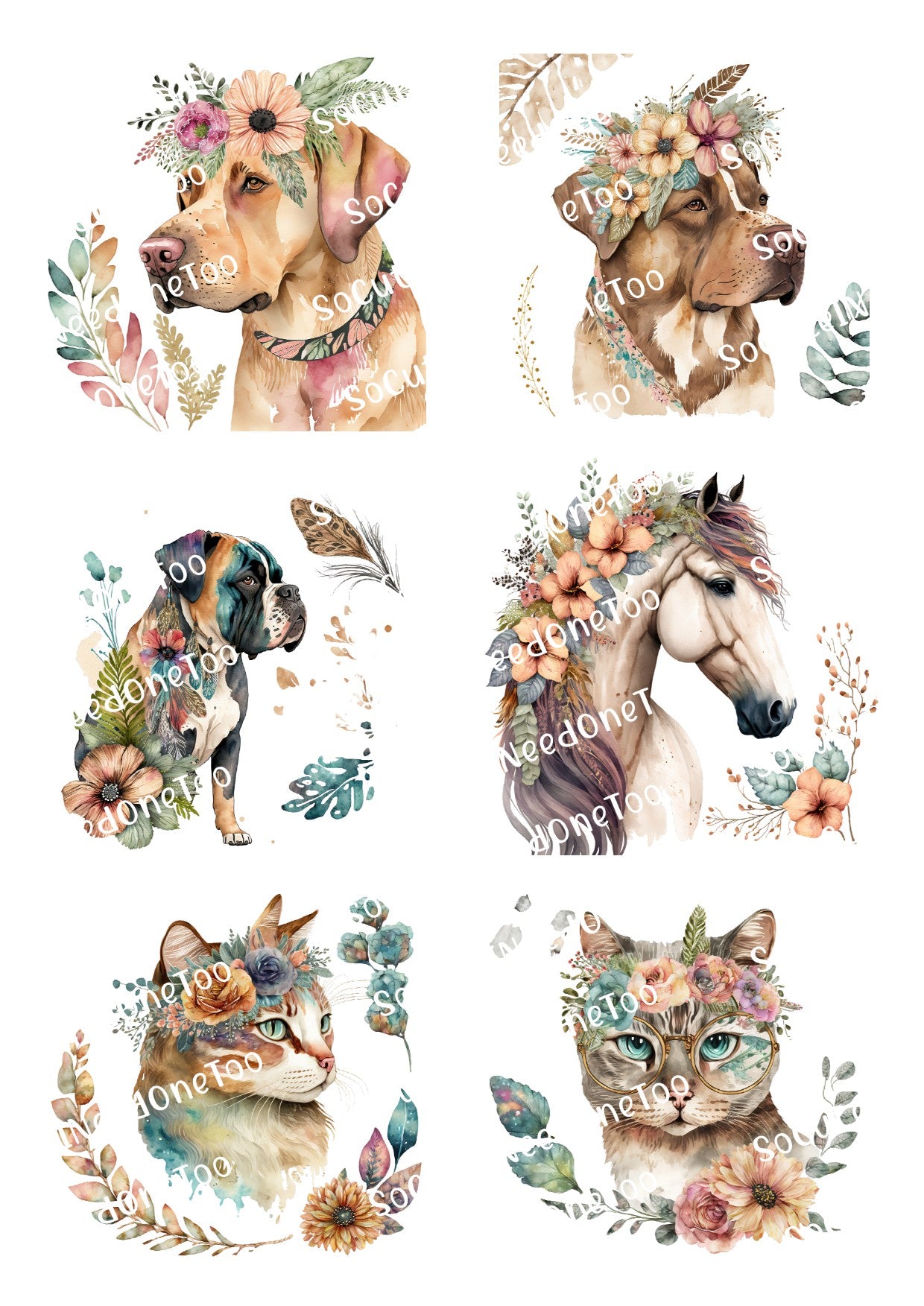 Animal_Portaits_Flower_Framed Waterslide Decals Socuteineedonetoo