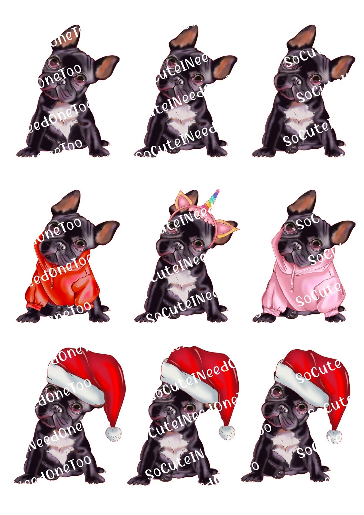 Bulldog with Christmas Hat Waterslide Decals