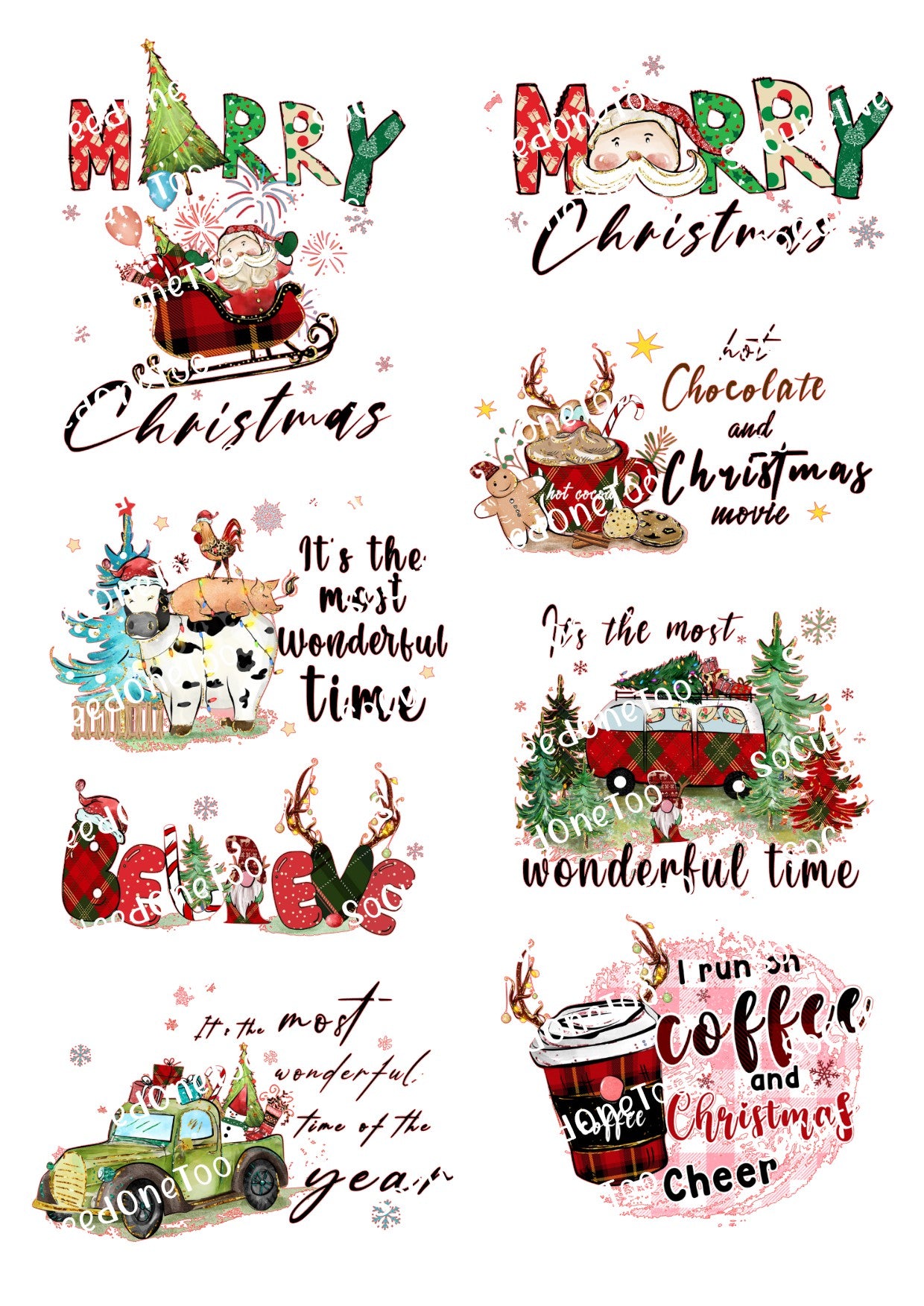 Christmas  Cows Waterslide Decals