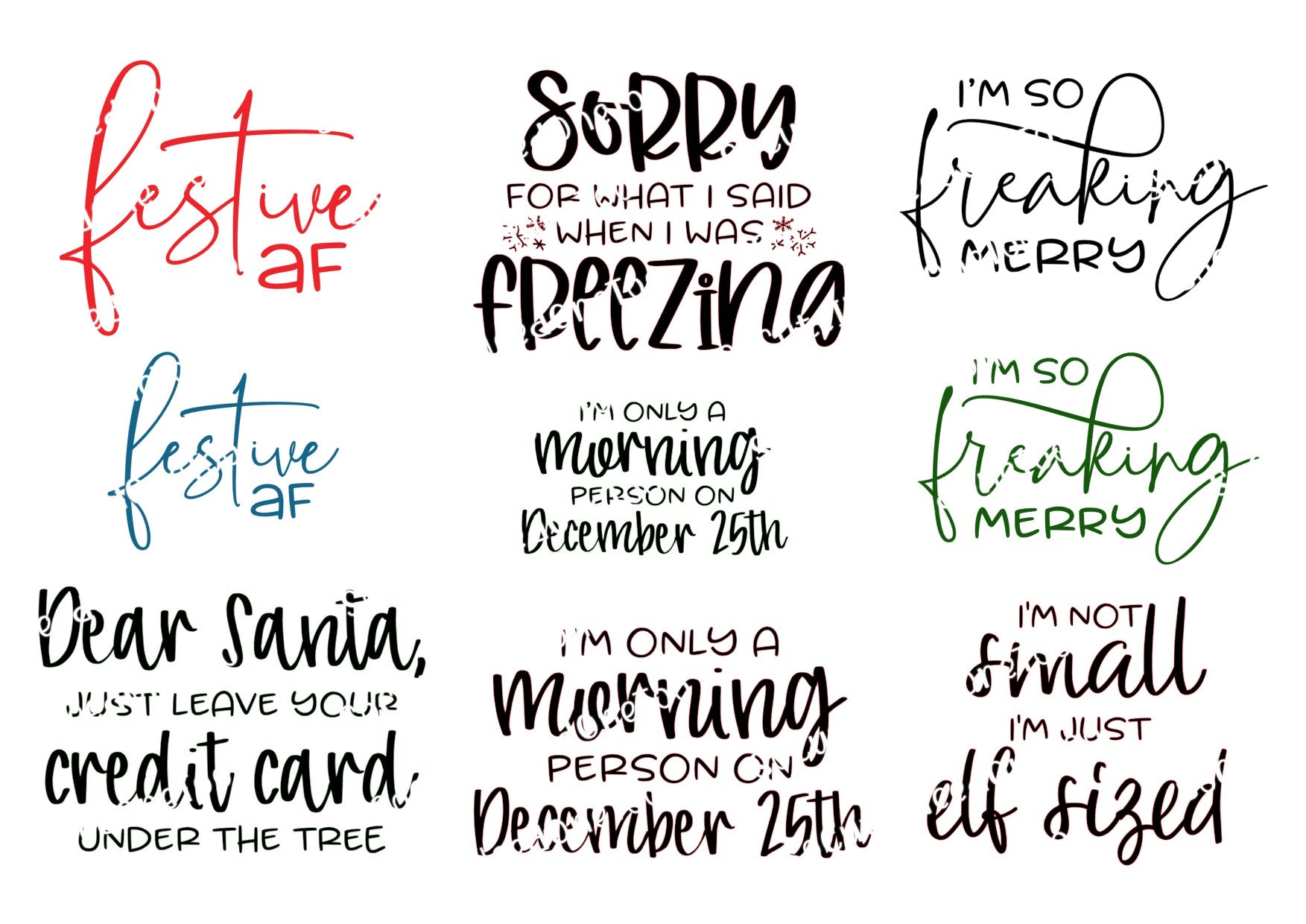 Festive As AF - Christmas Sayings on Clear/White Waterslide Paper Ready To Use - SoCuteINeedOneToo