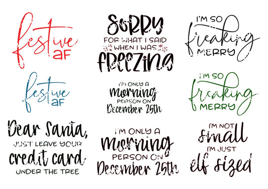 Festive As AF - Christmas Sayings on Clear/White Waterslide Paper Ready To Use - SoCuteINeedOneToo
