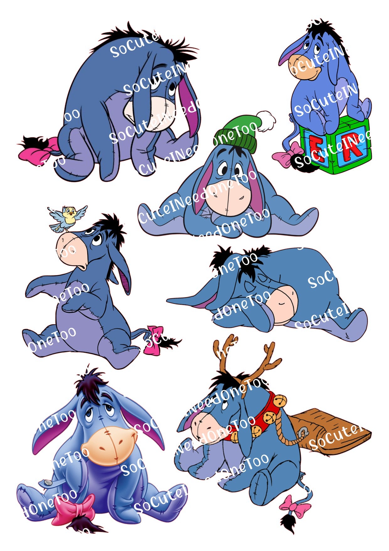 Eeyore (Winnie the Pooh) on Clear/White Waterslide Decals - SoCuteINeedOneToo