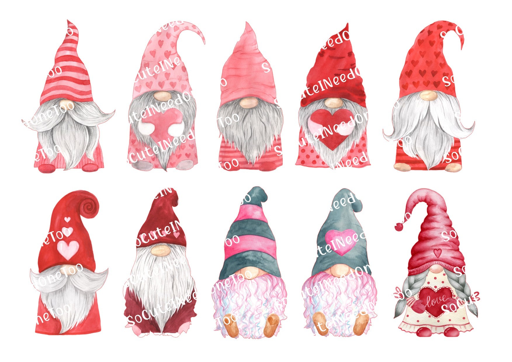 Valentine Set of Gnomes Waterslide Decals 