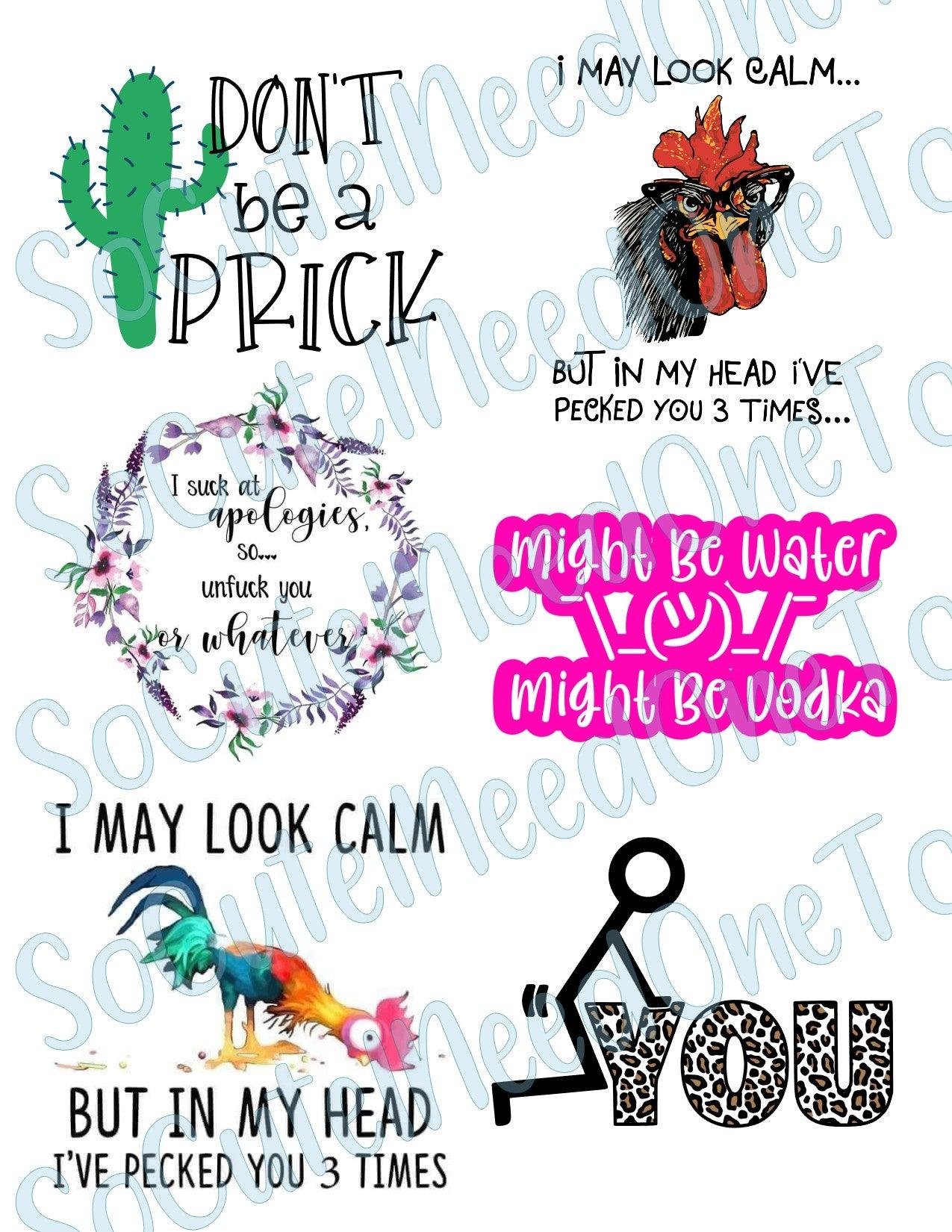 Adult - Don't Be A Prick Waterslide Decals - SoCuteINeedOneToo