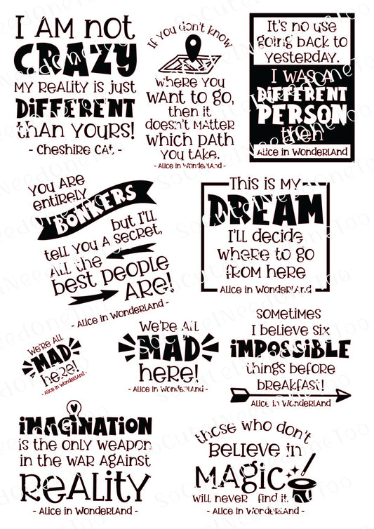 Alice in Wonderland - Quotes Waterslide Decals - SoCuteINeedOneToo