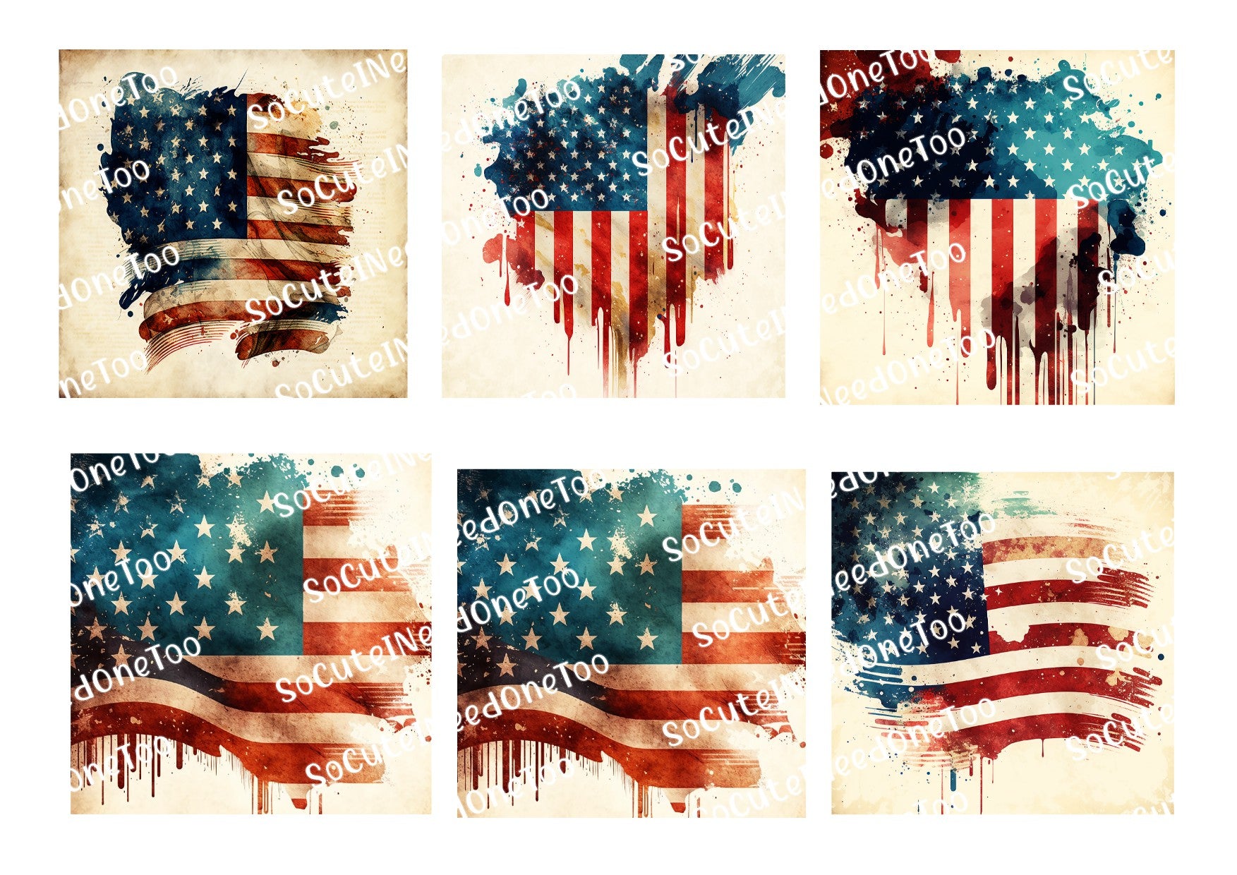 American Watercolor Flags - on Waterslide Paper - SoCuteINeedOneToo