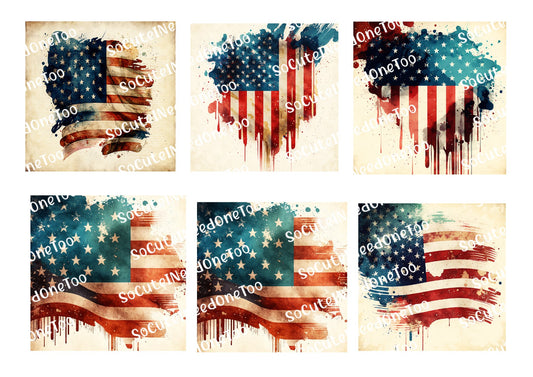 American Watercolor Flags - on Waterslide Paper - SoCuteINeedOneToo