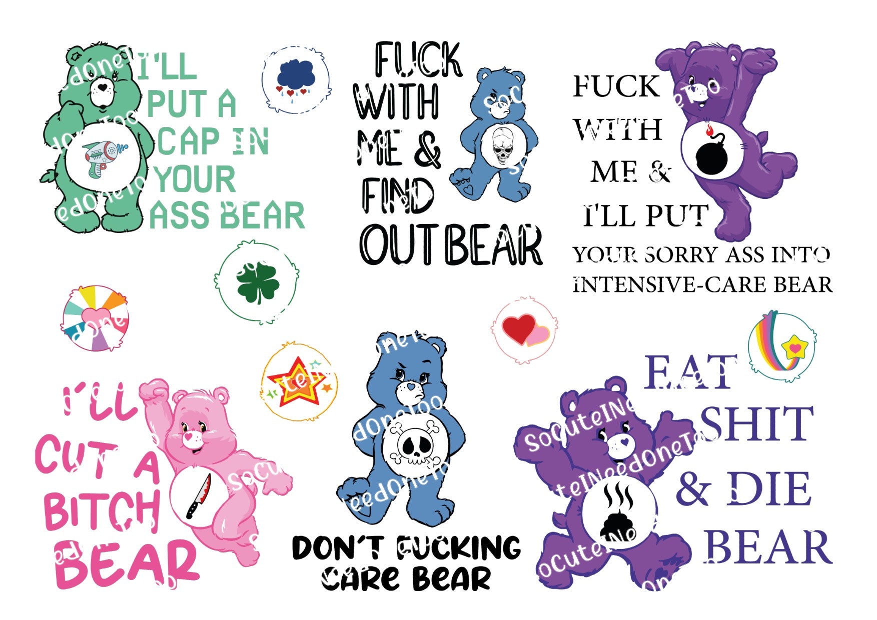 Care Bears (ADULT THEME) Waterslide Decals - SoCuteINeedOneToo
