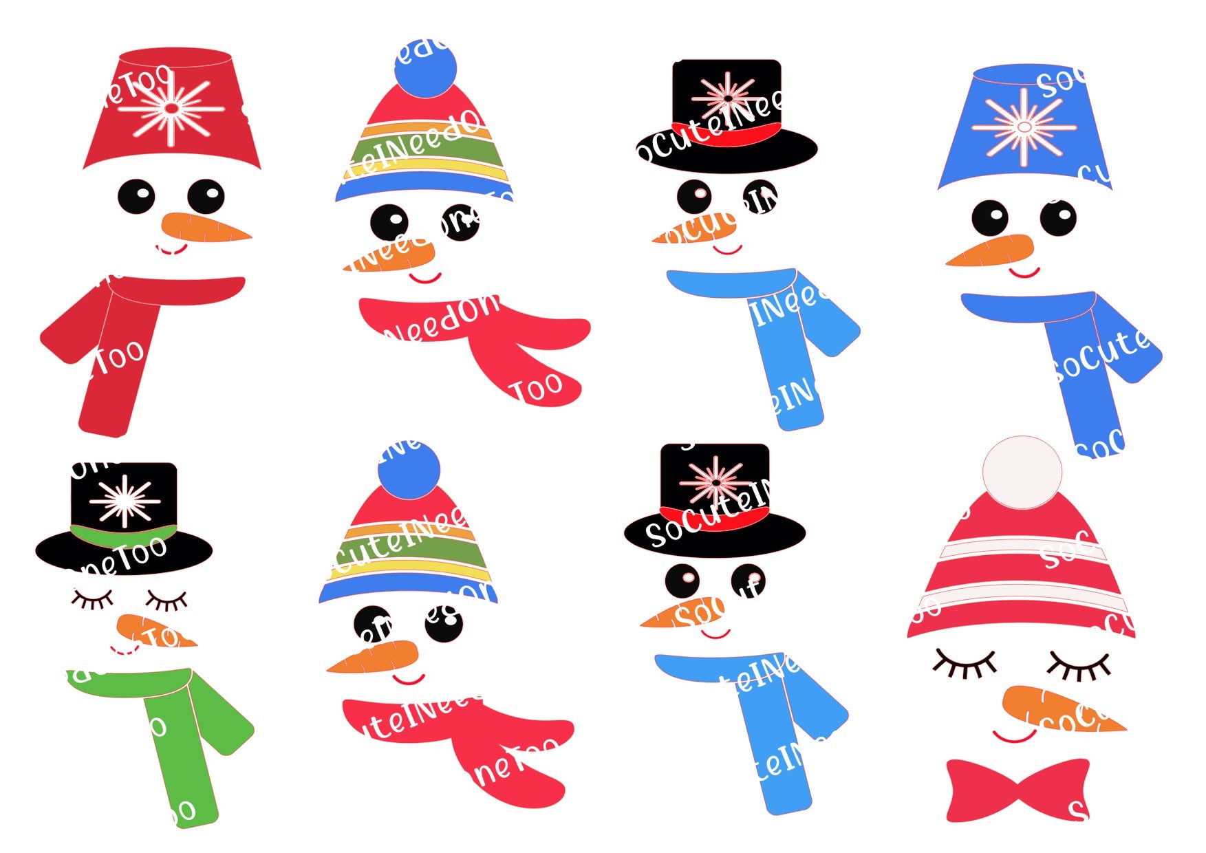 Christmas - Snowman Faces Waterslide Decals - SoCuteINeedOneToo