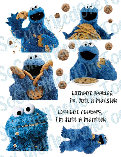 Cookie Monster on Clear/White Waterslide Paper Ready To Use - SoCuteINeedOneToo