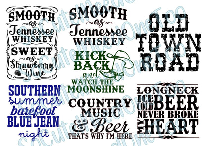 Country Music Sayings on Clear/White Waterslide Paper Ready To Use - SoCuteINeedOneToo