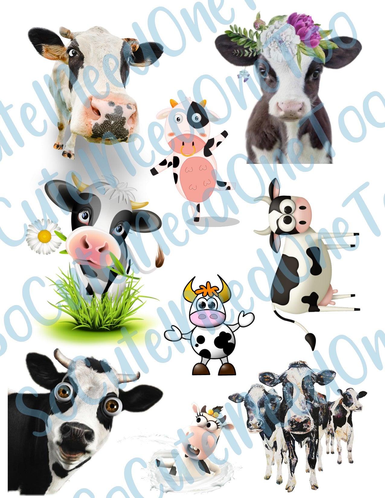 Cow Family On Clear/White Waterslide Paper Ready To Use - SoCuteINeedOneToo