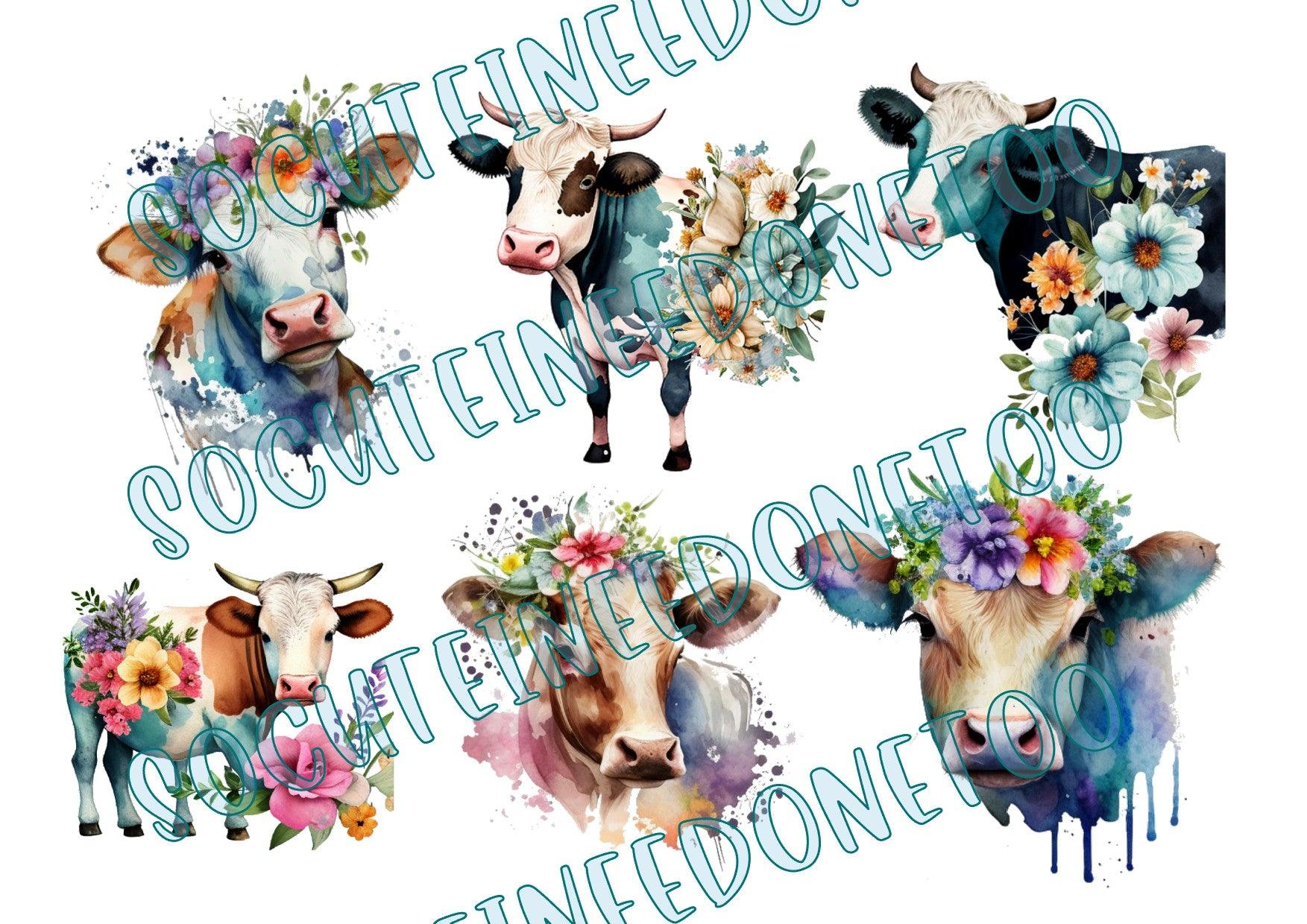 Cows & Flowers on Clear/White Waterslide Paper Ready To Use - SoCuteINeedOneToo