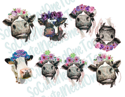 Cows With Flower Crowns - on Clear/White Waterslide Paper Ready To Use - SoCuteINeedOneToo