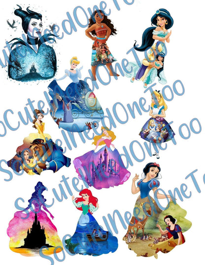 Disney Girls With Pretty Dresses on Clear/White Waterslide Paper Ready To Use - SoCuteINeedOneToo