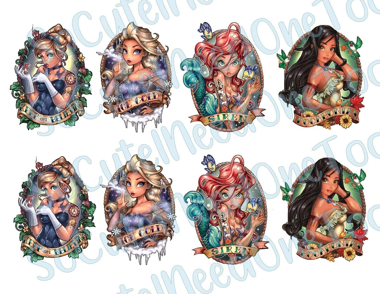 Disney Tattoos (8 Images) on Clear/White Waterslide Paper Ready To Use - SoCuteINeedOneToo