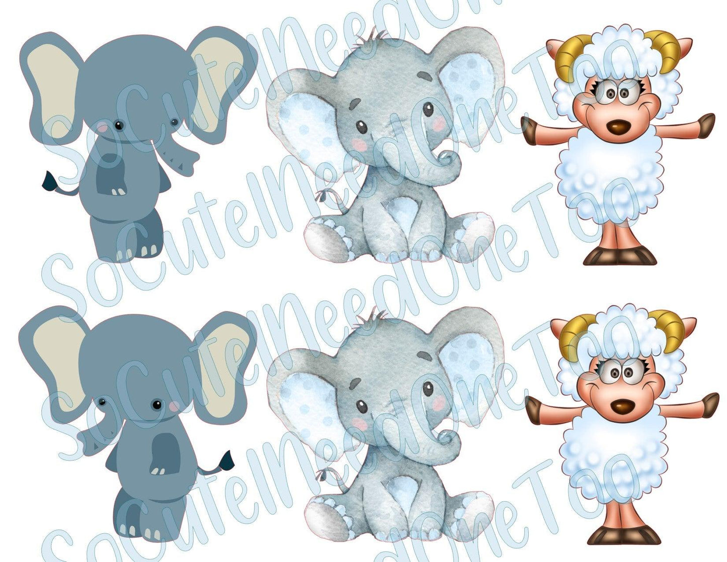 Elephant & Lamb Too Cute on Clear/White Waterslide Paper Ready To Use - SoCuteINeedOneToo