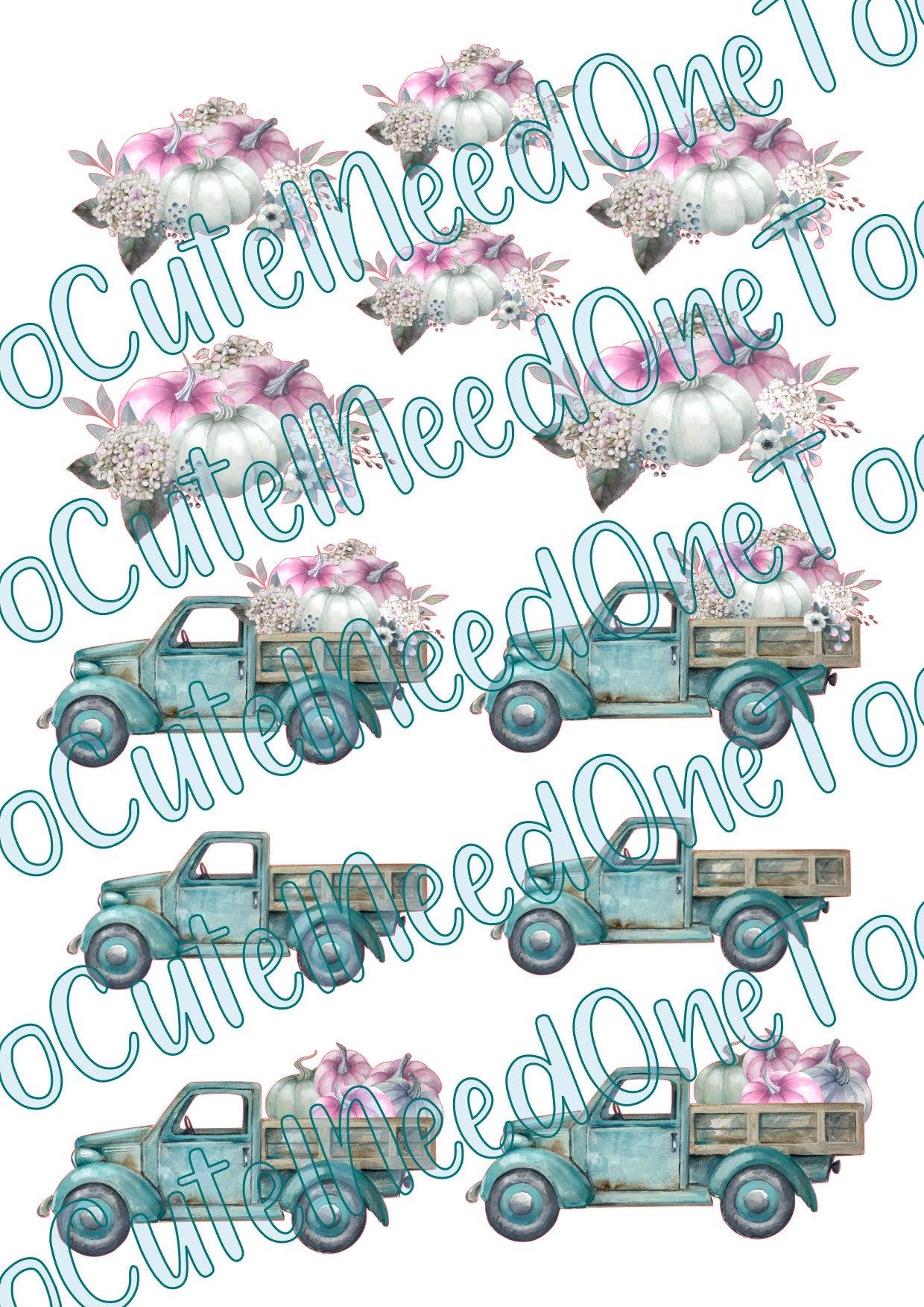 Fall Blue Trucks on Clear/White Waterslide Paper Ready To Use - SoCuteINeedOneToo